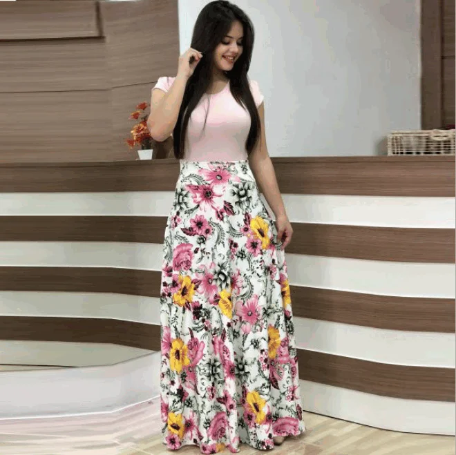 High Waist Long dress Women short Sleeve  Dress   Party Dress wholesale