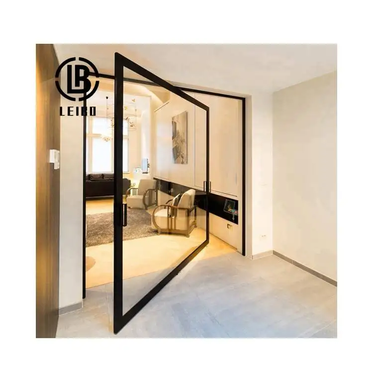 Canada pivot front door black aluminum frame tempered glass electronal entry pivot doors