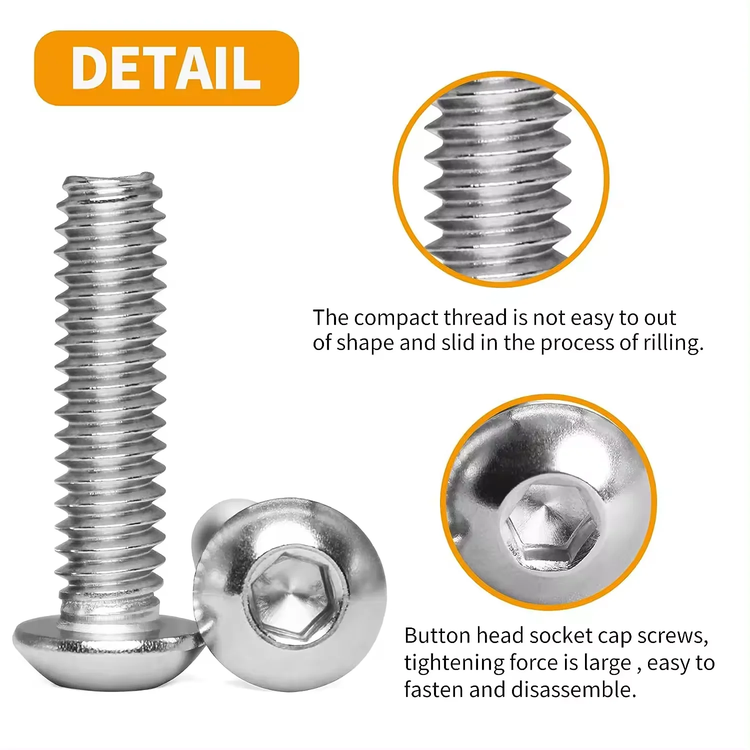 304 Stainless Steel Button Head Socket Cap Bolts M2 - M64 DIN7380 Half Round Head Bolt