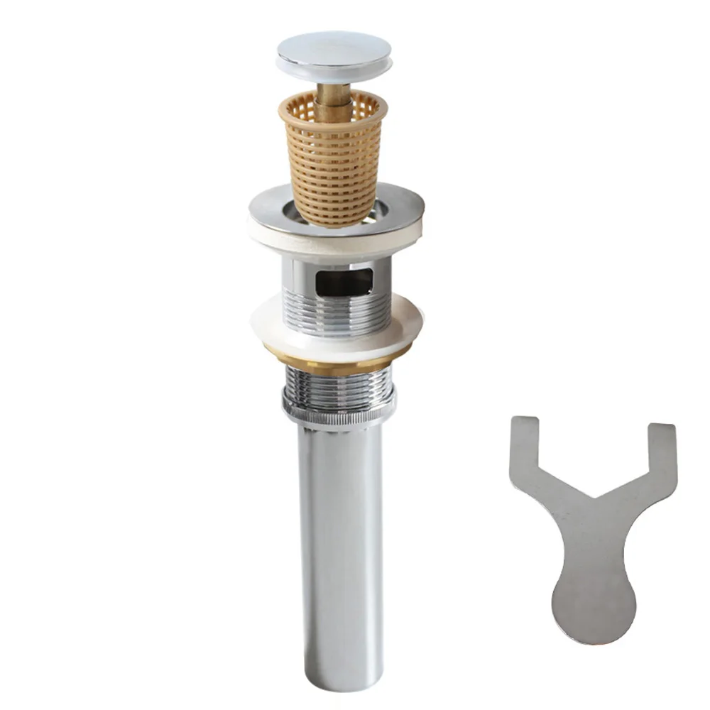 Brass push down pop up clicker drain with basket collection