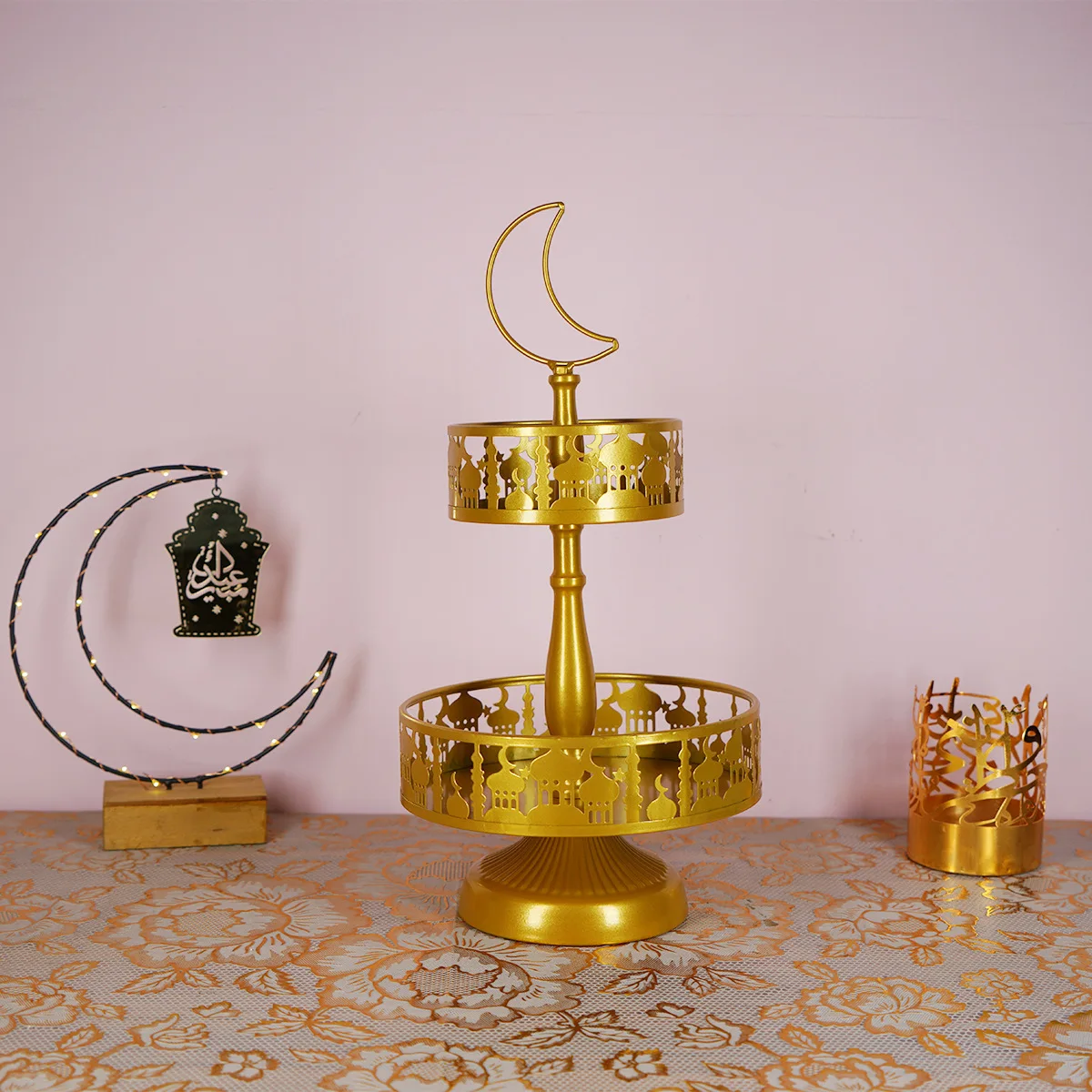 Europe Style Dessert Table Cake Rack Two Layers Of Iron Castle Tray Wedding Holiday Decoration Candy Rack