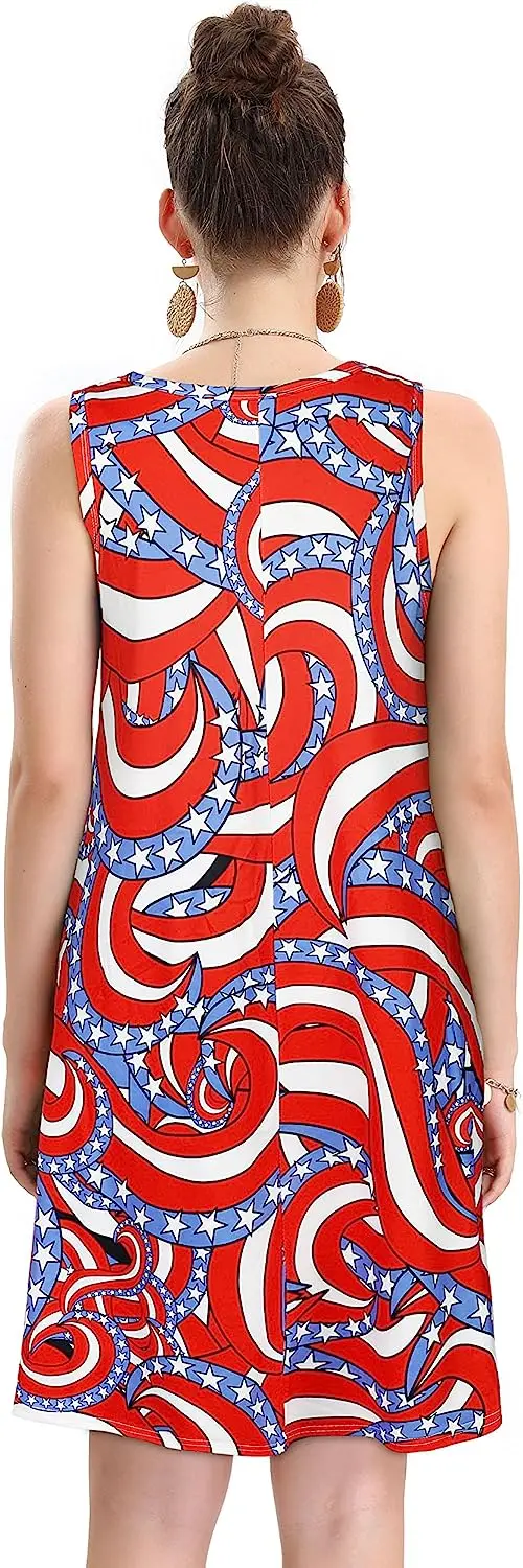 2023 wholesale oem high quality fashion woman casual sleeveless printed summer sexy loose mini dress