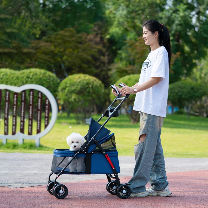 Hot Selling Outdoor Pet Stroller Lightweight Breathable Foldable Cat Dog Trolley 4 Wheels Pet Supplies Manufacturer