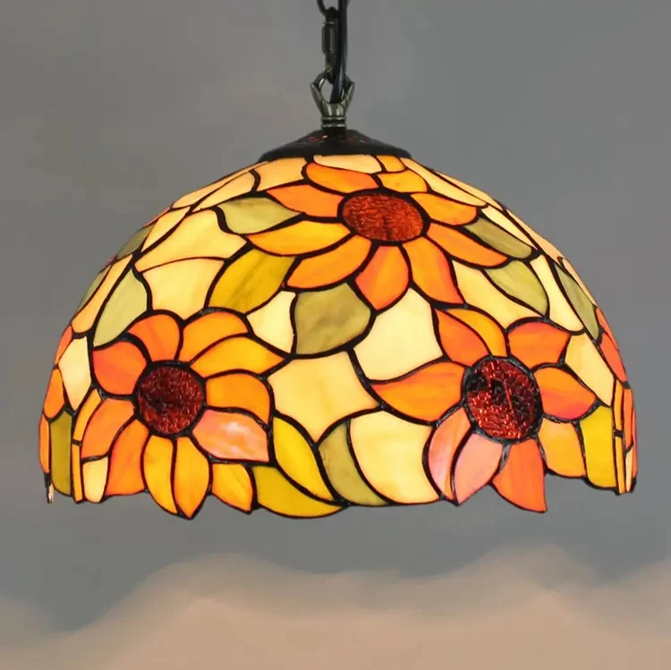 Tiffany stained-glass chandeliers vintage Mediterranean restaurant lighting art decor