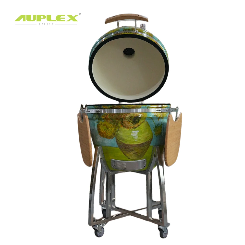 Auplex Asador Rotisserie 21inch Hand Painted  Charcoal bbq Smoker Ceramic Egg Kamado barbecue Grill