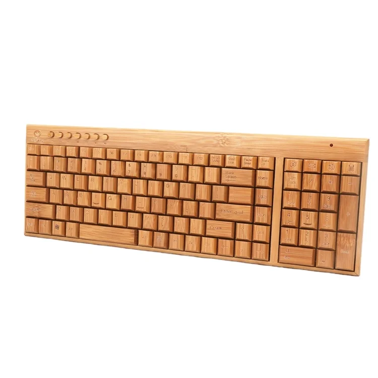 Wireless 108 Key Wood Bamboo USB Office Keyboard PC Computer Keyboards for Laptop Smart TV