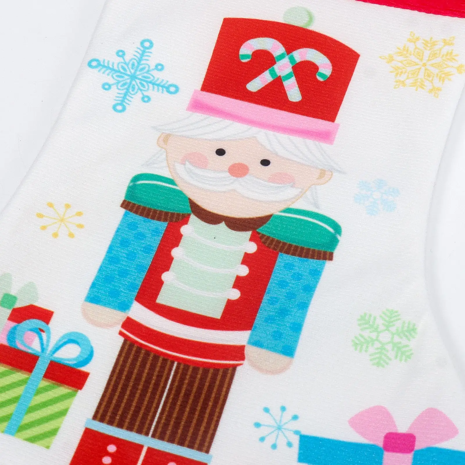 TW-583 White Velvet Christmas stocking with printed Nutcracker Soldier