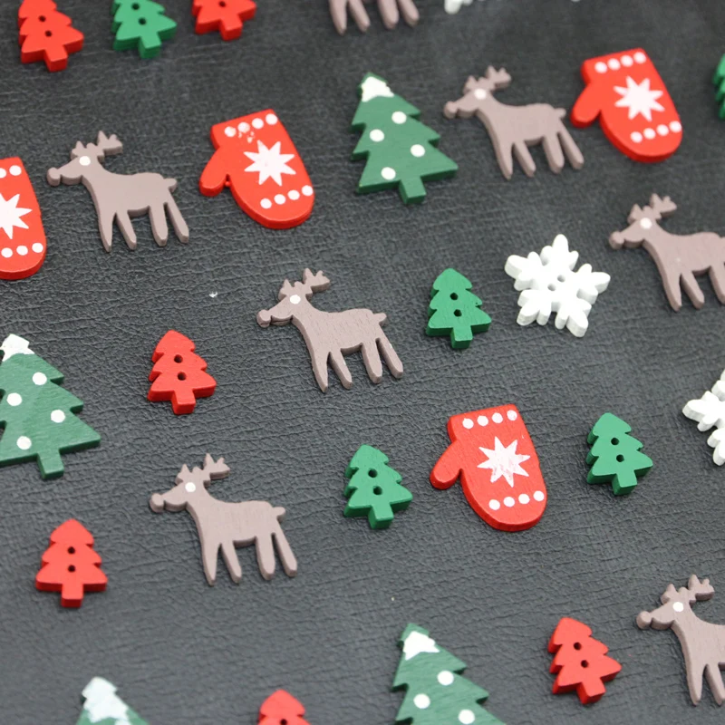 (50 Pcs/pack)Mini Christmas Tree Glove Chip Mixed Decorative Wood Chips Christmas Hanging Decoration Colorful Elk Gift Label DIY