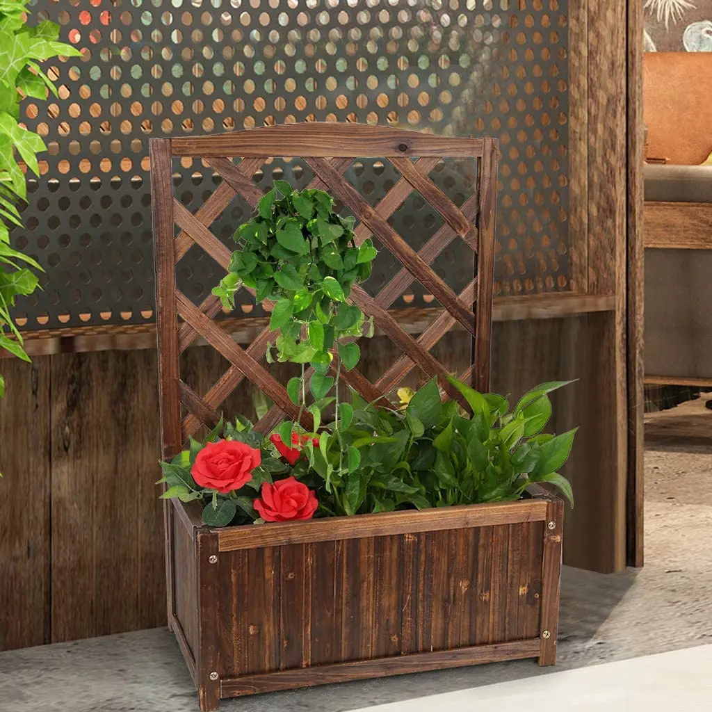 Raised Garden Bed Wooden 23x13x34in Elevated Planter Garden Box with Trellis for Vegetables Herbs Tree and Flowers Outdoor Garde