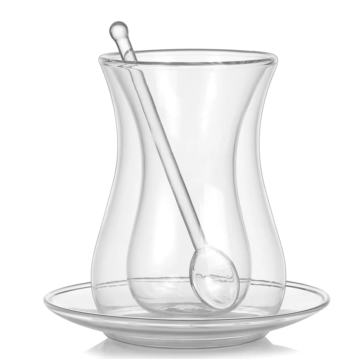 Transparent Heat Resistant Turkish Tea Glasses Cups And Saucers Set With A Glass