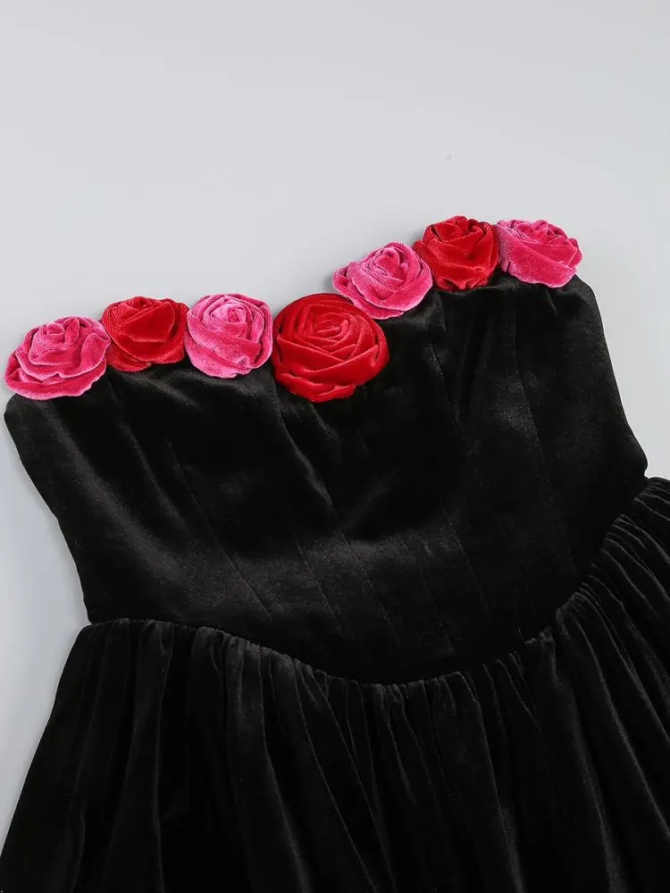 Strapless A-Line Mini Dresses Short Birthday Party Cocktail Dress Velvet Little Black Gowns