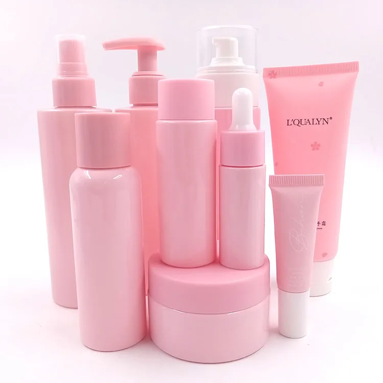 Лидер продаж с фабрики косметические бутылки розового цвета набор бутылок для ухода за кожей флакон тонером и 10 г 15 полипропиленовые банки косметический