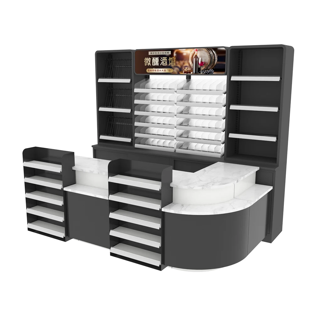 Multifunctional Store Simple Steel Wood Style Shop Equipment Supermarket Cashier Table Checkout Counter