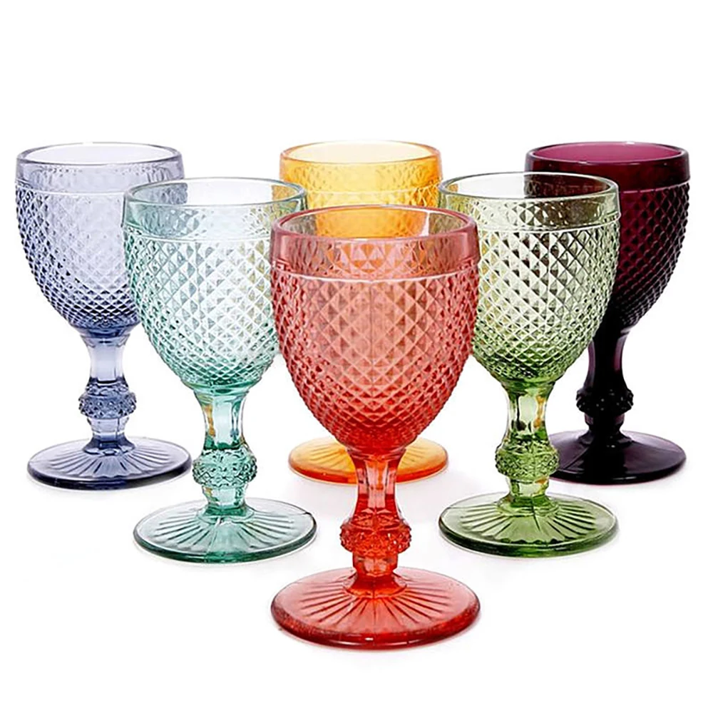 High Quality Lead-Free Vintage Glasses Colored Wine Goblets Glassware European Style Cup For Home Bar Party Wedding Event