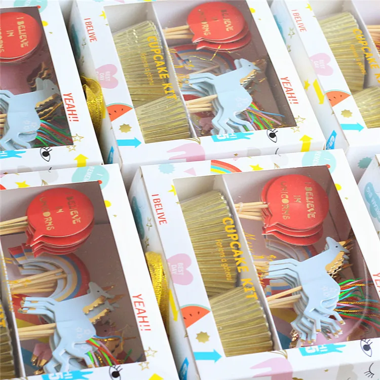 Party Supplies 24pcs Grease Proof Cake Tray And Cupcake Topper With Box Package