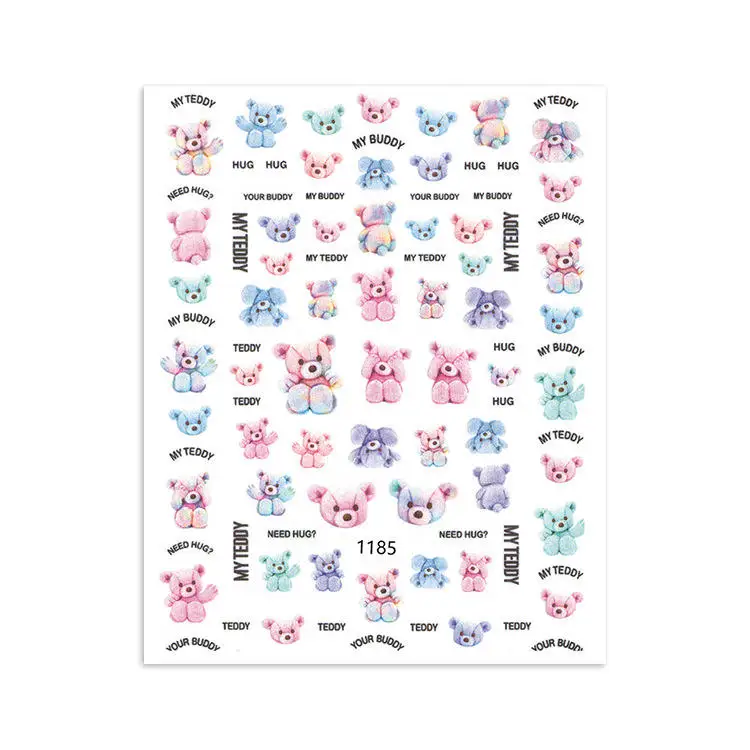 New Product Korean Nail Stickers Designer Nail Decoration Stickers Cartoon Bear Nail Stickers Decals