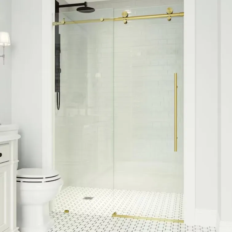 Rose Gold Accessories Sliding Bathroom Frameless Tempered Glass Stainless Steel Modern Stock Size 3/8 Frameless Shower Door