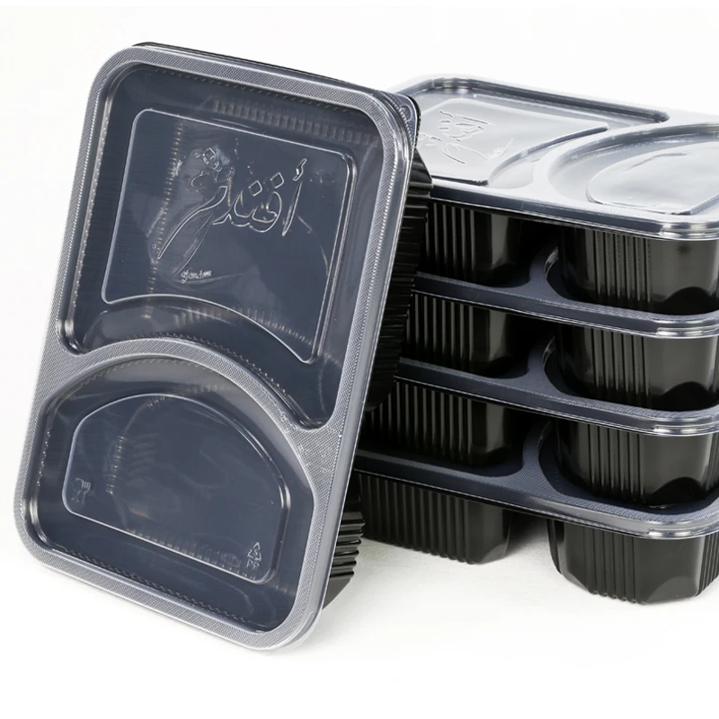 Food Grade Disposable Microwave Plastic Meal Prep Bento Box 2 Compartment Food Container With Clear Lid