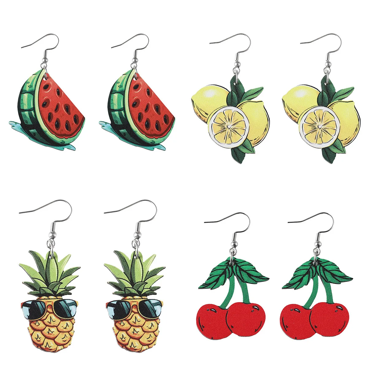Holiday style watermelon lemon pineapple cherry pendant earrings Fruit earrings Wood Earrings