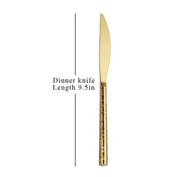 Heavy Silverware Wedding Stainless Steel 18/10 Titanium Plated Hammered Gold Cutlery Set