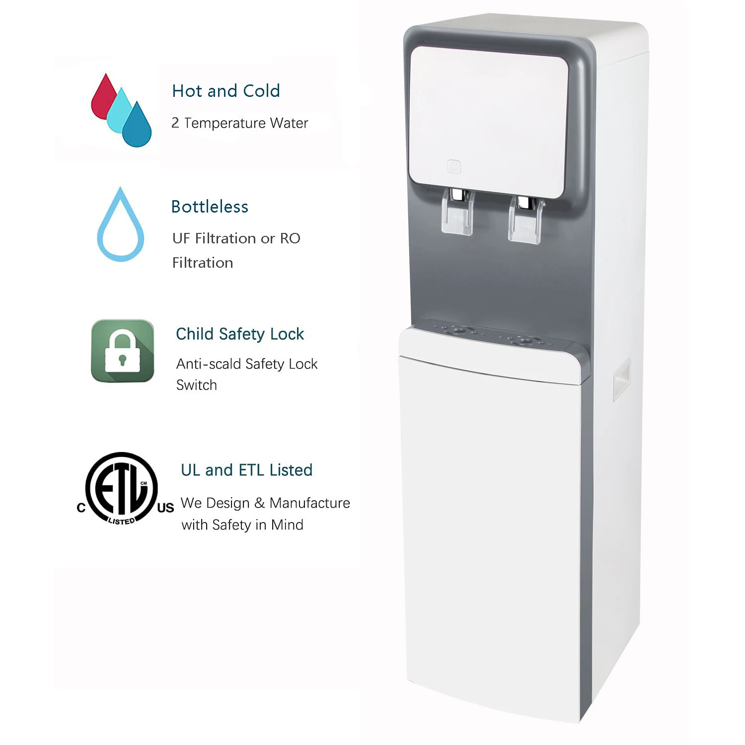 Hot and Cold Standing RO Reverse Osmosis Water Dispenser for Home RO UV Water Purifier Electric Stand 220 FY2105-RO Aquart New