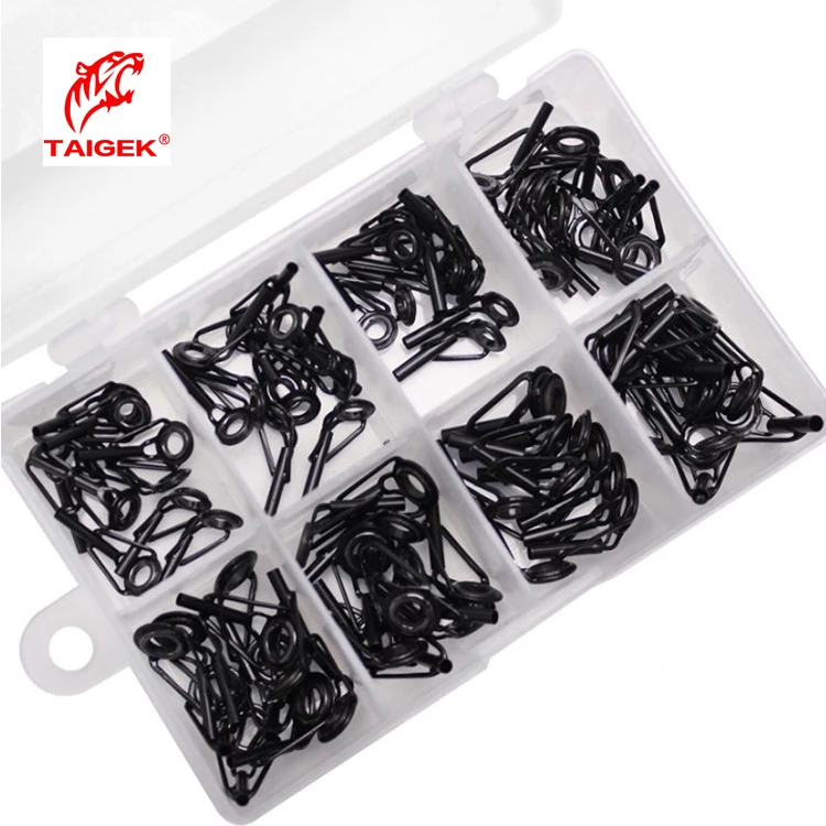 TAIGEK 80Pcs 8 Sizes Ceramic High Carbon Steel accessories Fishing Rod Guide Tips Set Top Eye Rings Line Repair Kit