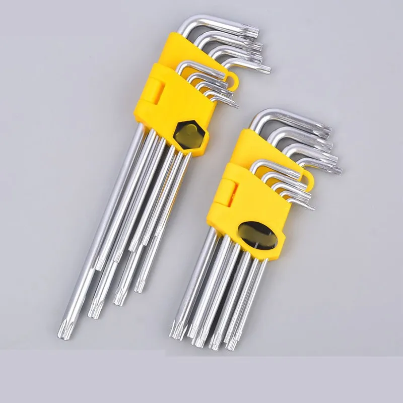 9PCS Chrome Plated Long Arm Offset Safety Security Torx Key Star L-shaped Wrench Set