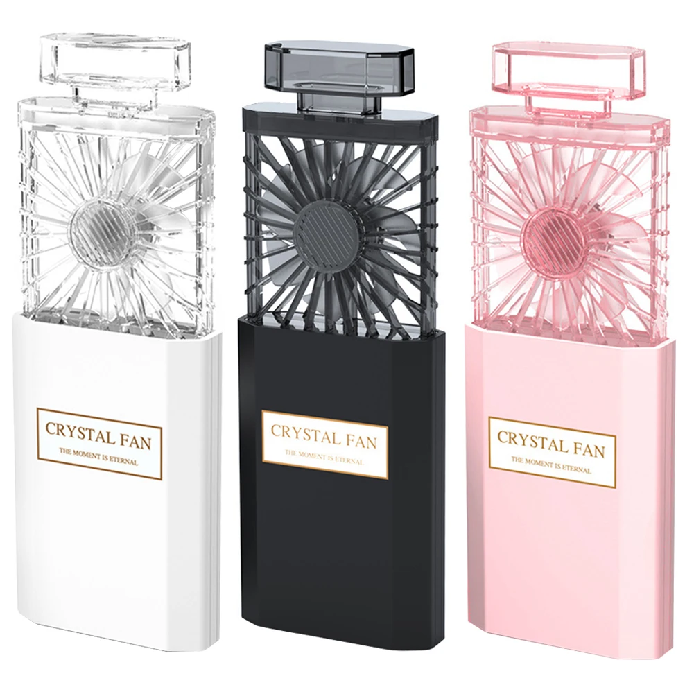 2021 white perfume bottle fan 1200mah lithium battery non electric cooling fans pocket mini usb fan for girls