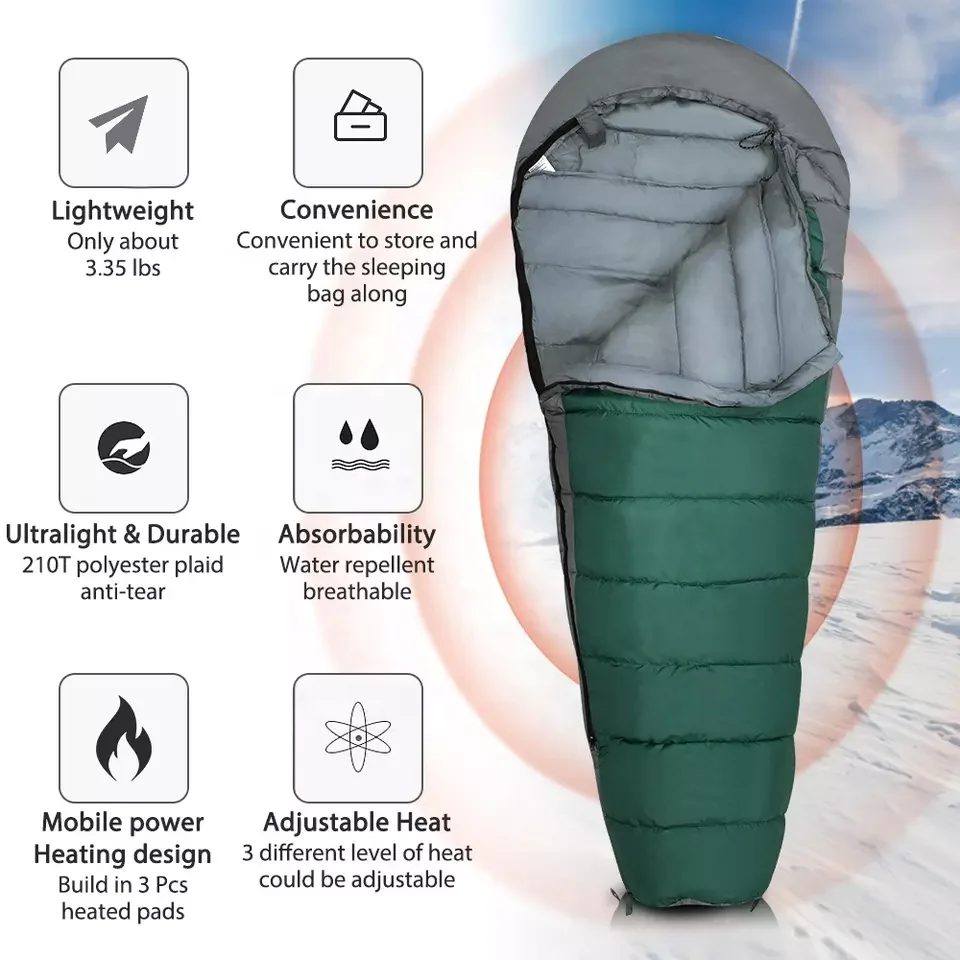 Promotion Warm and Comfortable USB Heated Sleeping Bag Outdoor Electric Mummy Sleep Bag for Camping