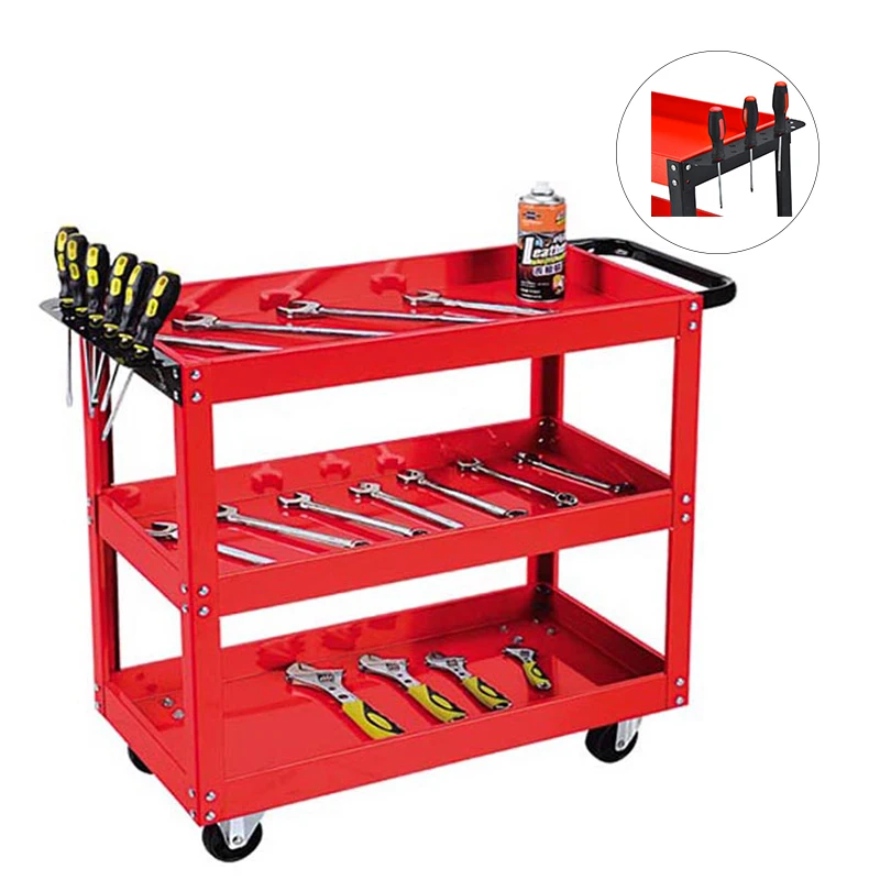 3 Tray Tool Trolley Chest Auto Repair Toolbox Steel Storage Tools Cart For Organizer Cabinet