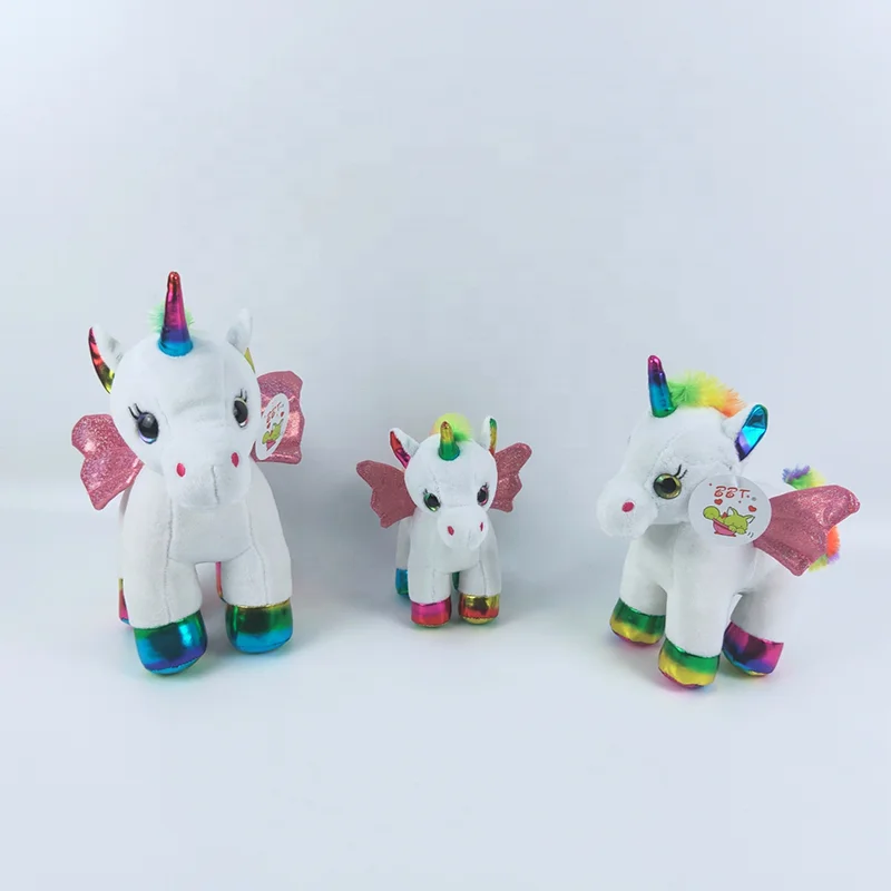 Wholesale plush animal plush stuffed unicorn cute white unicorn with shinny wings