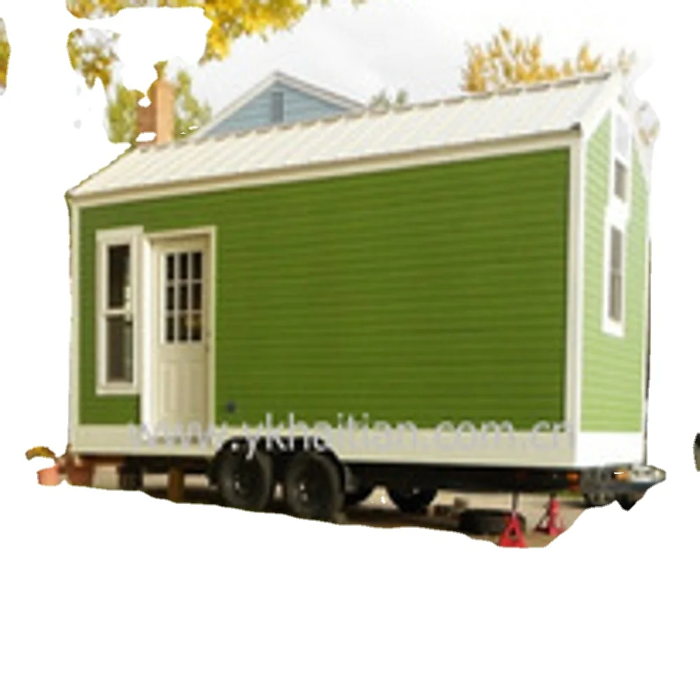 Low cost mobile used foldable modular durable garden metal wood glass prefab tiny house on wheels