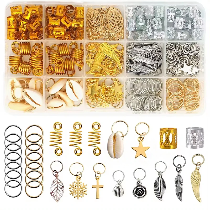 220 Pieces Hair Accessories Loc Hair Jewelry for Women Braids Dreadlock Beads Metal Hair Clips Decoration golden