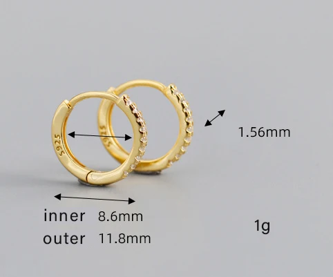 S925 sterling silver hoop huggie earrings micro zircon inset personalized small earring gold