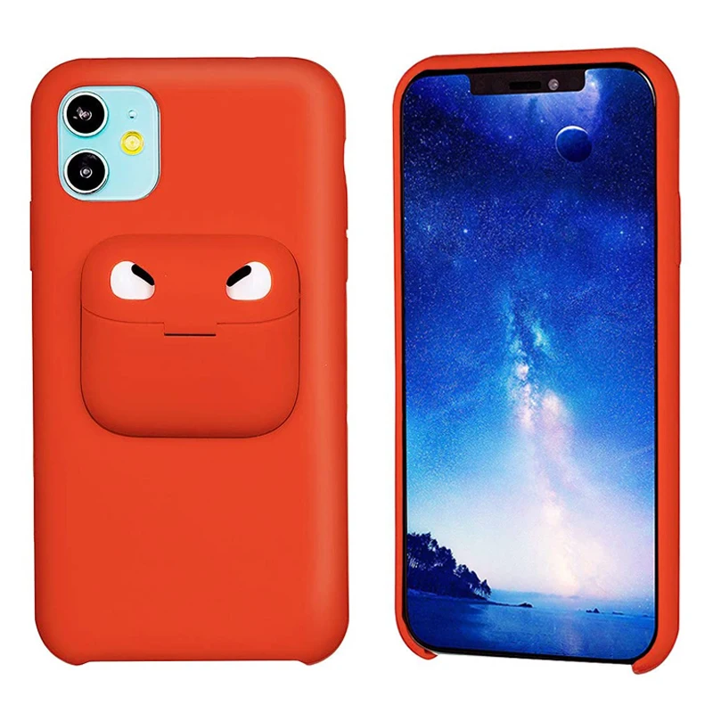 
 Чехол для телефона 2 в 1, футляр для хранения наушников для iPhone 1112 13 Pro XS XR, мягкий силиконовый чехол с держателем для наушников для Airpods  