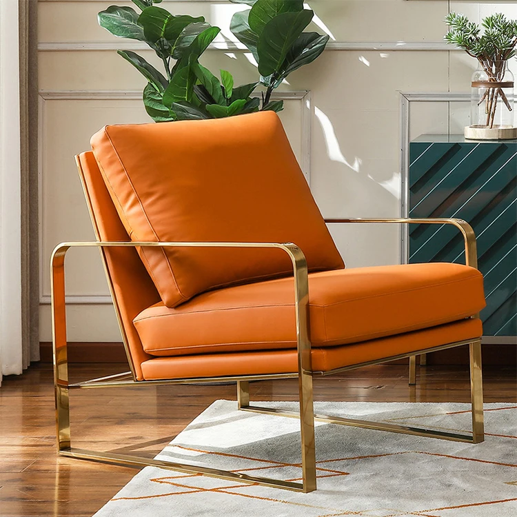 32 new designs high quality hotel armchair stainless steel leather modern living room chairs furniture