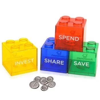 Transparent PS Alcancia Box Shaped Block Coin Bank Money Savvy Piggy Banks Money Boxes