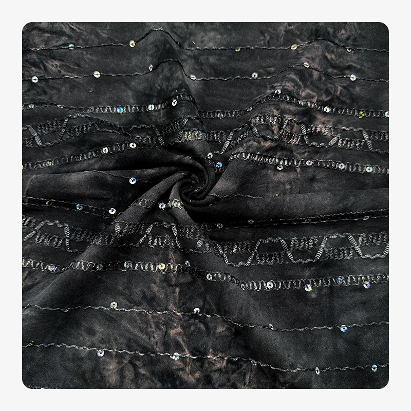 Wedtex Fabric Factory Custom Tie-dye Polyester Flower Lace Tassels Embroidered Sequins Fabric for ladies dresses