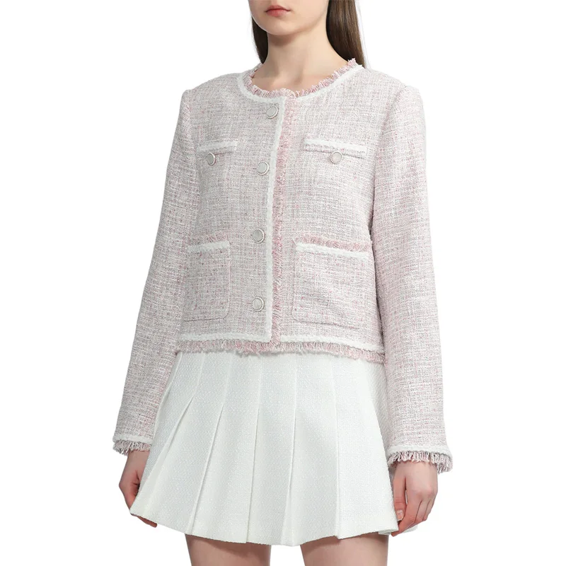 Wholesale New Arrivals Hot Selling Paris Design Elegan Tweed Blazer Top Pink Young Light Ladies Small Fragrance Jacket