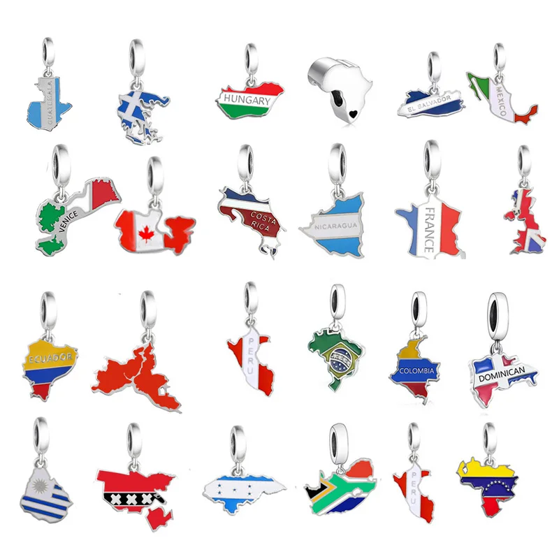 Fit Original Pan Charms Bracelet 925 Sterling Silver Colombia Country Flag Map Pendant Bead For Women Jewelry Making