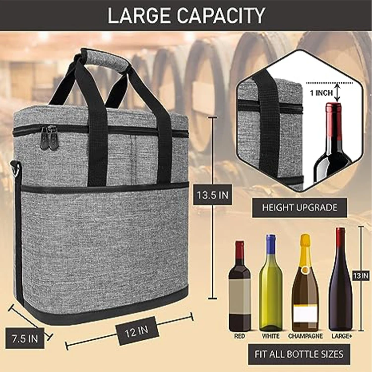 Wilson Hot Sale Waterproof Polyester 6 Bottles Thermal Wine Cooler Carrier Bag Tote Bag Portable Wine Cooler Bag