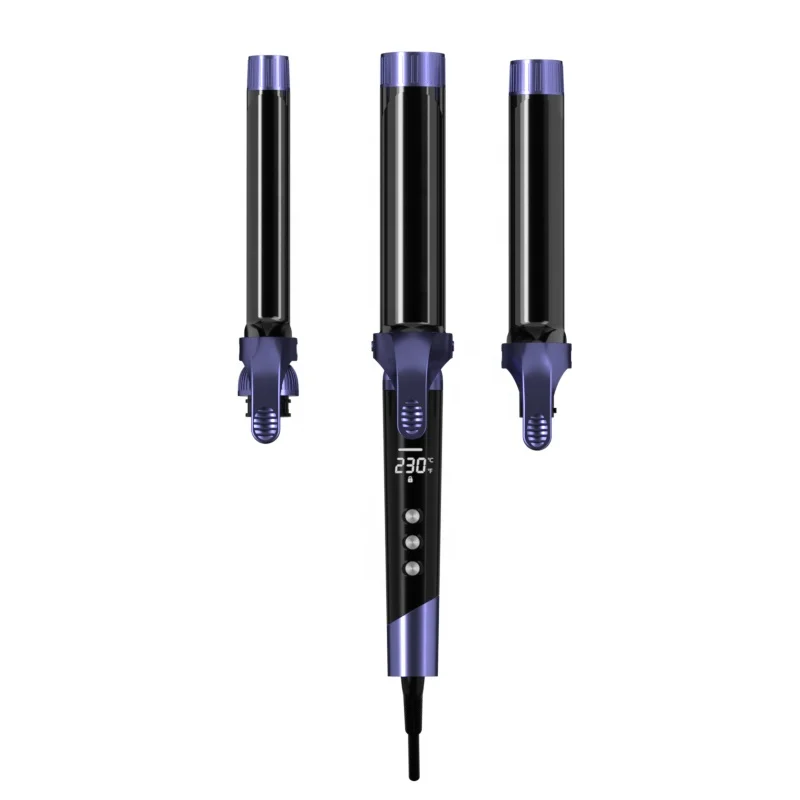 LCD Display Triple Ceramic Interchangeable Curling Wand Hair Curling Iron