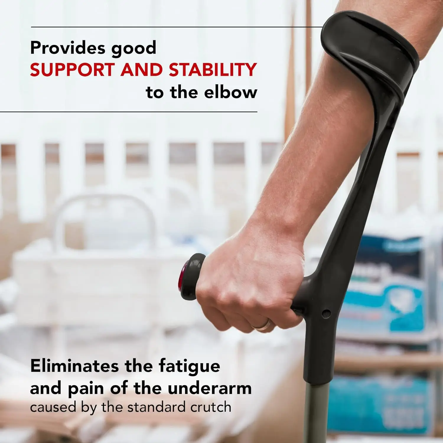 Forearm Crutches for Adults Open Cuff  Handle with Light Reflector Built-in Height Adjustment Clip High Density Sturdy Aluminum