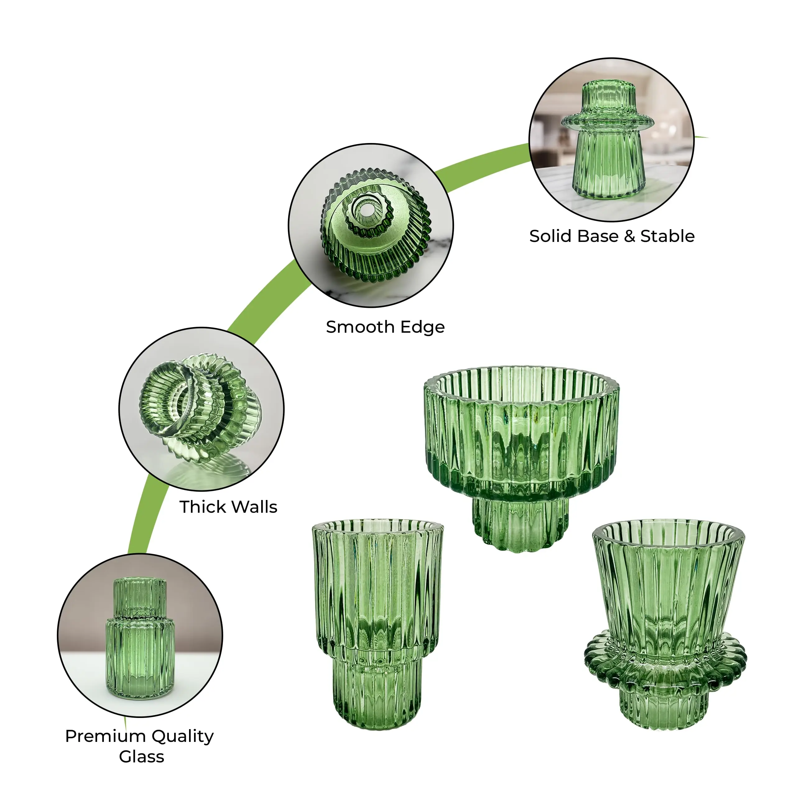 EIPP Set Of 3 Clear Glass Taper Candle Stick Holder Multipurpose Wedding Dinner Home Decor