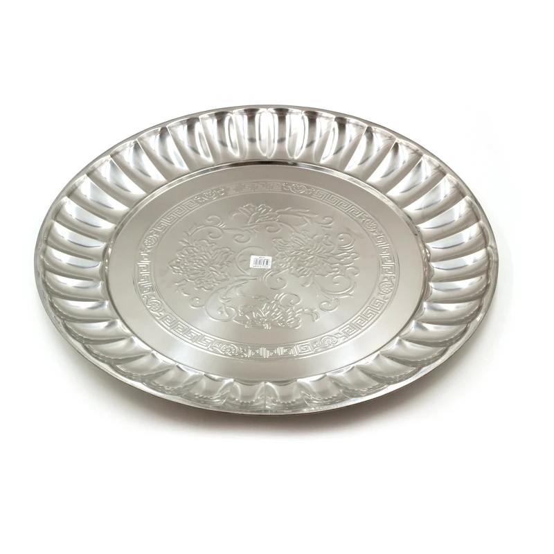 large 50cm 65cm round shape casting flower Metal stainless steel tray hotel arab food fruit tray