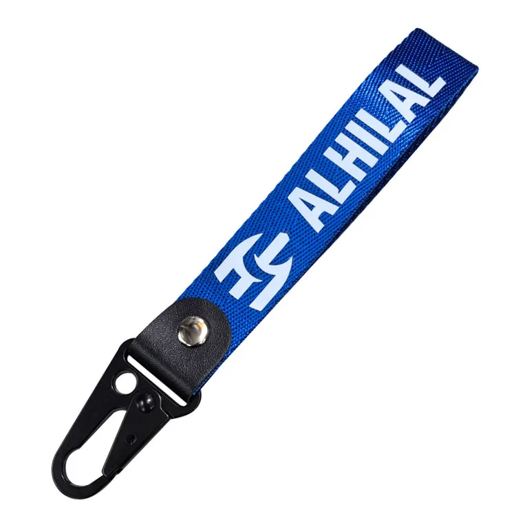 Wholesale climbing hook webbing football club emblem key chain pendant customized Logo ribbon carabiner keychain souvenir