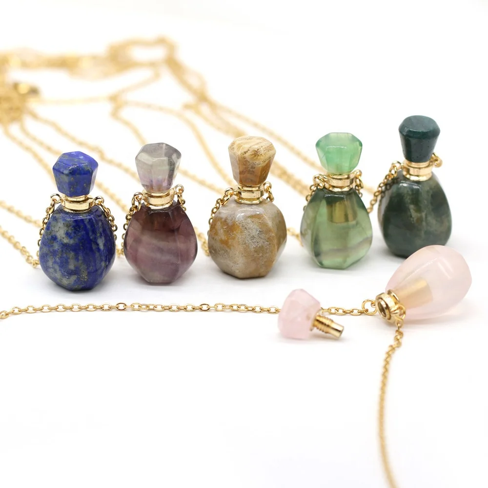 Lapis Lazuli wishing Bottle Pendant rose quartz perfume bottle fluorite oil pendant item natural healing crystal Perfume Bottle