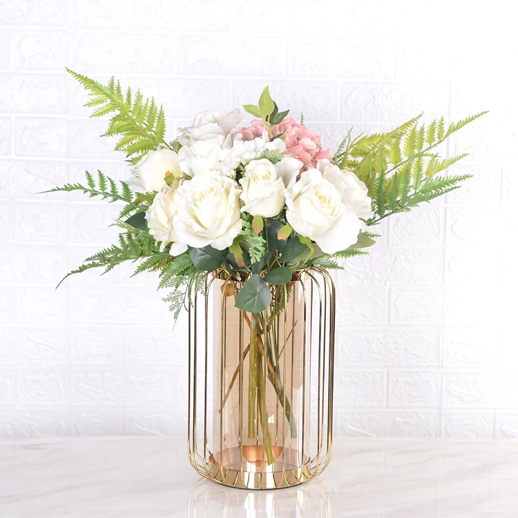 MODERN HOME DECOR ACCESSORIES IRON CAGE WITH GLASS VASE TABLE TOP HOME DECOR