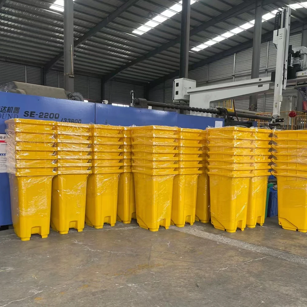 China manufacturer 240L outdoor high density polyethylene plastic trash bin 63 gallons yellow foot operated pedal waste bin