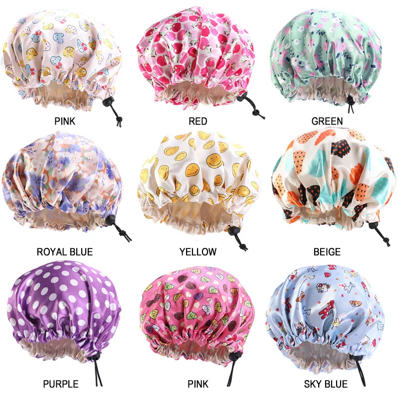 Kids Silky Satin Bonnets Double Layer Adjustable Turban Chemo Hat Elastic Band Colorful Sleep hats With Drawstring